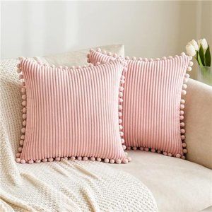 2Pcs | Christmas Decorative Throw Pillow Covers with Pom-poms | 18x18 inch